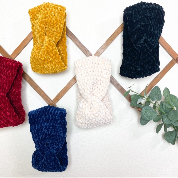 Navy Velvet Headwrap Adult Earwarmer - Picture 3 of 3